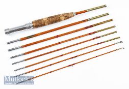 G.M Skinners (Canada) split cane travel fly rod– 7ft 7pc c/w spare tip with alloy screw locking reel