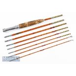 G.M Skinners (Canada) split cane travel fly rod– 7ft 7pc c/w spare tip with alloy screw locking reel