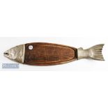 Vintage Salmon Serving Platter – With heavy gauge sculpted aluminium head and fin each end of a