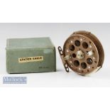 Grice and Young Golden Eagle narrow drum centre pin reel. 4 3/8in with black composition back