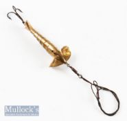 Rare Gregory Gilt 2.5” Segmented Minnow – Brass construction with triple hook to tail having Gregory