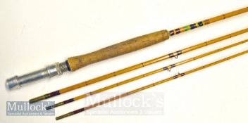 Good Allcocks “The Whippet” split cane fly rod - 3 piece with spare tip-red Agate lined butt and tip