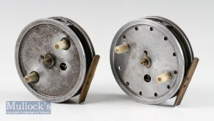 2x Interesting unnamed Allcocks alloy narrow drum trotting centre pin reels – 4 1/8” Perfection