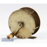 Scarce and early C Farlow Maker 191 The Strand brass folding handle salmon fly reel c. 1870 – 4” dia