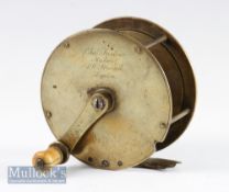 Scarce and early C Farlow Maker 191 The Strand brass folding handle salmon fly reel c. 1870 – 4” dia
