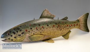 Large metal Rainbow Trout hanging/free standing shop display – overall 37” long c/w 2x hanging hooks