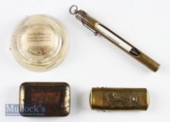 Hardy Thermometer. In a brass protective case together with Hardy Paperweight, Allcock Aquatic