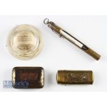 Hardy Thermometer. In a brass protective case together with Hardy Paperweight, Allcock Aquatic