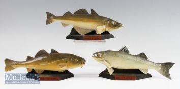 Brian Mills Wooden Carved Fish – Bass, Cod, Pollack Hand carved and coloured Sea Fish on wooden base