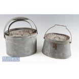 Vintage zinc oval live Bait Kettle, measuring 10"x7"x7", lift out perforated internal bucket, hinged