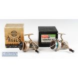 JW Young & Sons ‘Ambidex’ casting reels (2) - to include first model in gold with full bail arm,
