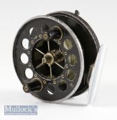 Allcock Aerial Black Alloy Centre pin reel - 3.75” dia, chrome plated foot, pear shaped backplate