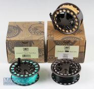 Fine Lamson Litespeed 3 Hard Alox hi tech salmon fly reel with 2x spare spools all with lines – 3.