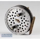 Hardy Bros England The Eureka alloy centre pin reel: 3.5” dia, ribbed brass foot, on/off rim check