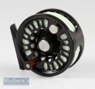 Fine Abel Super 4 Black trout fly reel – stamped 21194 Made in USA to the foot and engraved to the