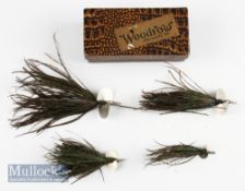 Rare Set of 4 Wyers Freres ‘Vainqueur’ Peacock Herl Salmon baits, four sizes 1.5” to 3” Catalogued c