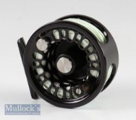 Fine Abel Super 5 Black Salmon fly reel – stamped 22870 Made in USA to the foot and engraved to