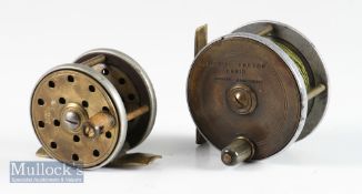 2x interesting Heatons small brass, ebonite and alloy combination fly reels – Jardine Pat 1881 brass