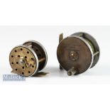 2x interesting Heatons small brass, ebonite and alloy combination fly reels – Jardine Pat 1881 brass