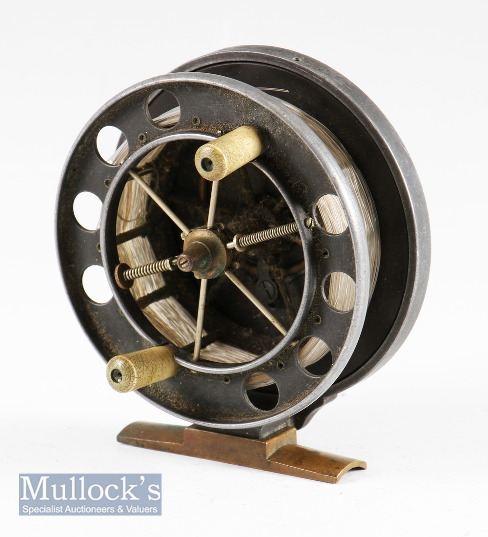 S. Allcock & Co ‘Allcock Aerial’ 3 ½” reel - half ebonite drum 6 spoke with tension regulator,