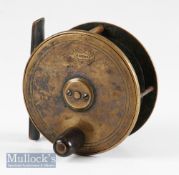 Good Hardy Bros Alnwick Birmingham brass trout fly reel – 2.75 ” dia with makers bordered oval logo,