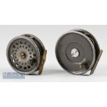 Hardy Bros and J.S Sharp Aberdeen alloy trout fly reels - The Uniqua 3 5/8” dia with ribbed brass