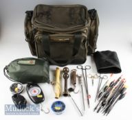 Wychwood Solace canvass tackle bag and accessories-to incl floats, cales, forceps. Anglers penknife,