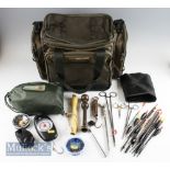 Wychwood Solace canvass tackle bag and accessories-to incl floats, cales, forceps. Anglers penknife,