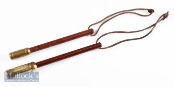 2x Hardy Bros wooden and brass fishing priests with wooden shafts, with leather loops, marked with