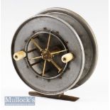 Scarce large Allcock Aerial Popular alloy wide drum centre pin reel - 4.5” dia., 1.25” between