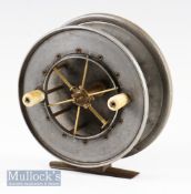 Scarce large Allcock Aerial Popular alloy wide drum centre pin reel - 4.5” dia., 1.25” between