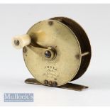 Early Jones Maker 111 Jermyn St London Vic. brass crank wind fly reel c.1850- 2.75” dia, curved