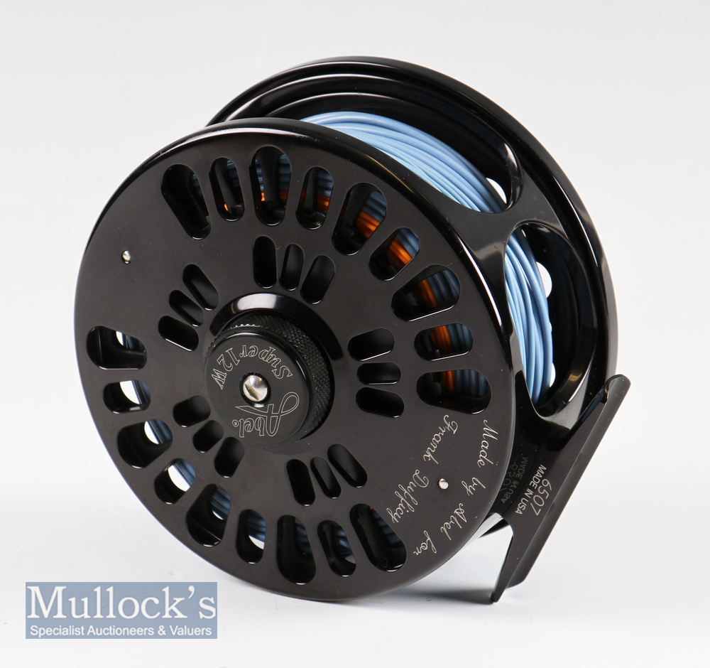 Fine Abel Super 12W Black Salmon fly reel – stamped 6507 Made in USA to the foot and engraved to the - Image 2 of 2