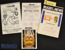 1989 British & Irish Lions to Australia Rugby Programmes^ team sheet and ticket (5): Scarce v