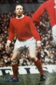 Signed Nobby Stiles Manchester United Print in colour signed in ink to the front^ mounted^ ready