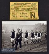 1938 Germany XI v Aston Villa football ticket date 15 May in Berlin together with print of the team^