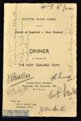 1935 Rare Signed North of Scotland v NZ Dinner Menu: Multiple signatures on 4pp card Menu with
