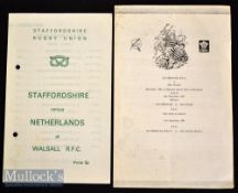 1971/1987 Unusual Rugby Programmes (2): Staffordshire (inc Jan Webster^ C MacFadyean and Sam