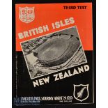 1959 British & Irish Lions to New Zealand Rugby 3rd Test Programme: Packed issue from Christchurch