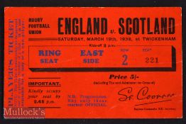 Rare 1938 England v Scotland Player’s Rugby Ticket: Bold large red & black Ring Ticket for use