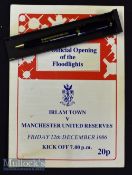 Manchester United Double Championship Biro Pen in original case plus 12.12.1986 Irlam Town v