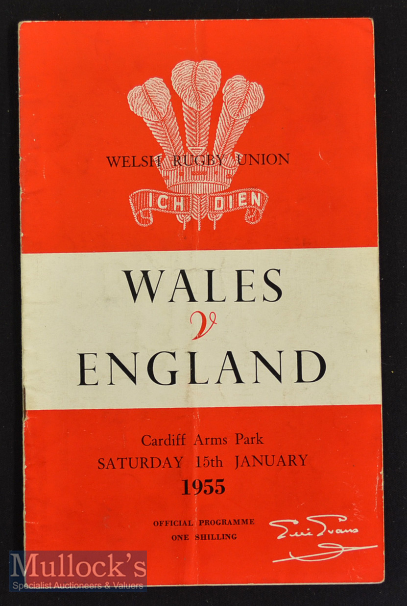 1955 Autographed Wales v England rugby programme: Usual Arms Park magazine issue with some folds but - Image 3 of 3