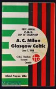 1968 AC Milan v Glasgow Celtic Football Programmes First Annual C.N.E. Cup of Champions date 1 June^