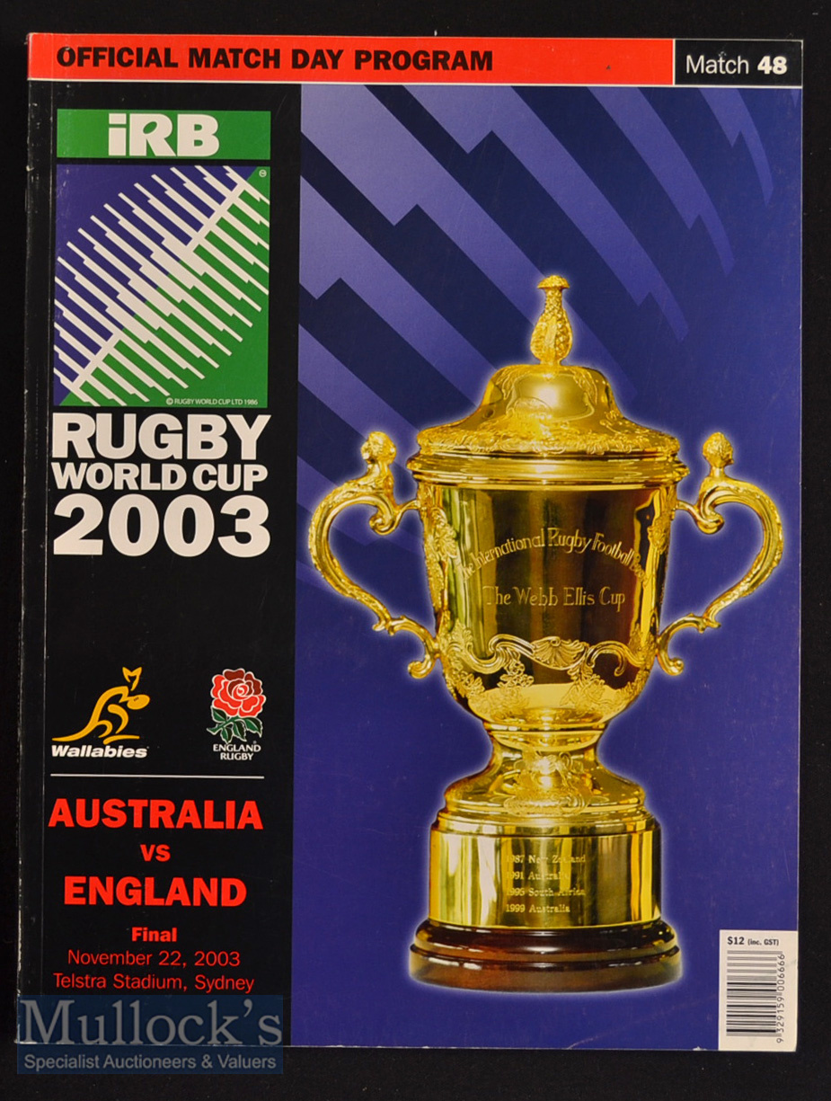 RWC 2003 England Winners v Australia Rugby Programme: The popular and famous edition for the only