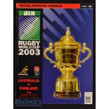 RWC 2003 England Winners v Australia Rugby Programme: The popular and famous edition for the only