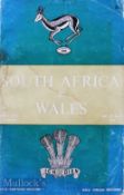 1964 S Africa v Wales Rugby Programme(s): Well-worn and partially-stained issue from the 24-3 defeat