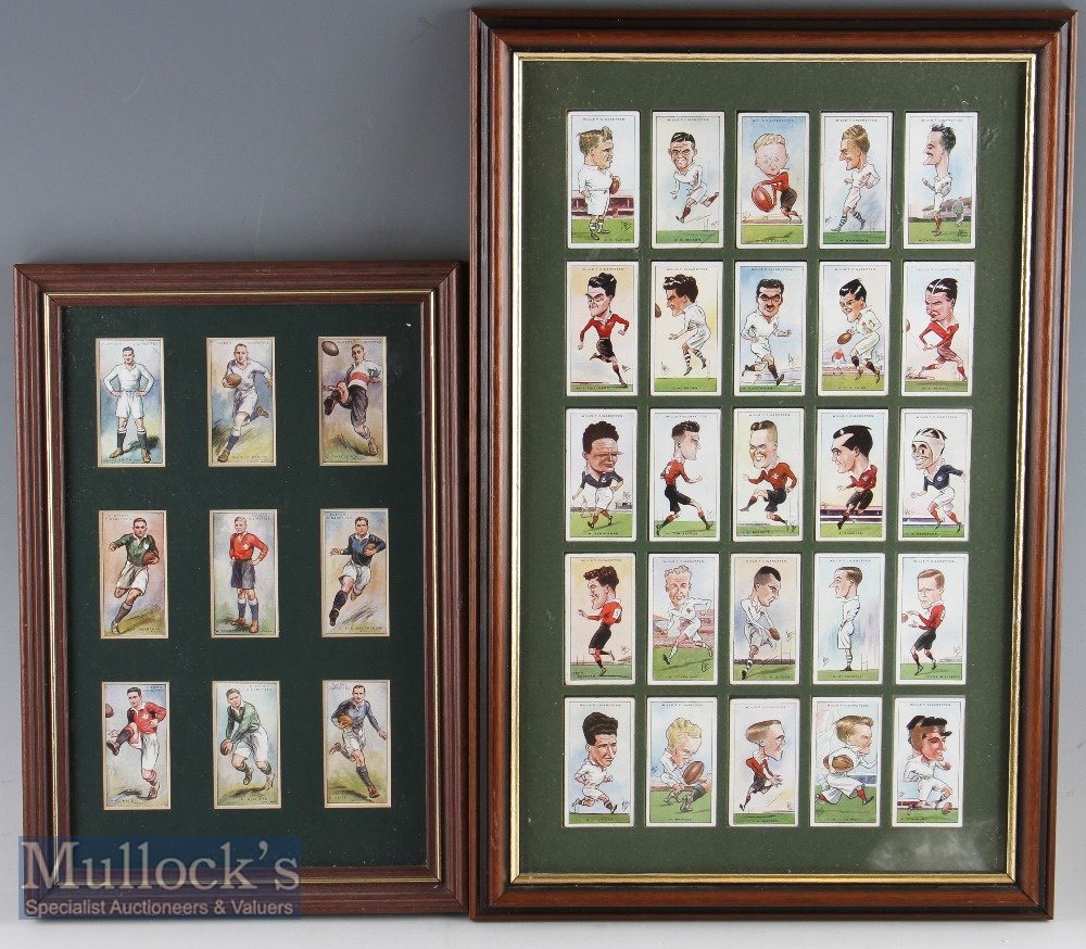 1920s Rugby Cigarette Card Displays Mounted Framed and Glazed (2): 18” x 12”^ the 25 rugby men in