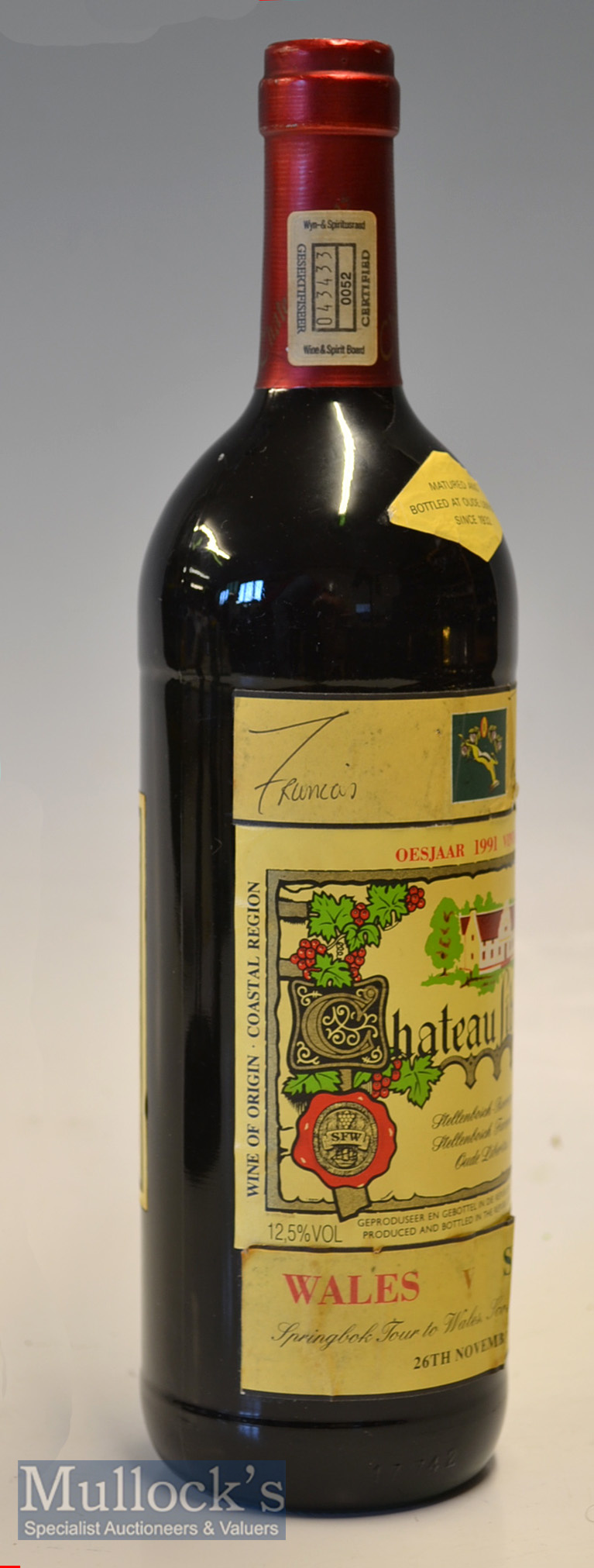 1994 Signed Francois Pienaar Special Rugby Wine: Unopened bottle of commemorative red S African wine - Image 2 of 3