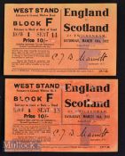 Scarce 1922 England v Scotland Rugby Tickets (2): Pair of West Stand tickets for this Twickenham