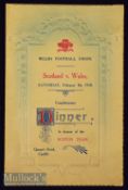 Very Rare 1910 Wales v Scotland Rugby Dinner Menu: In splendid condition^ the attractive embossed
